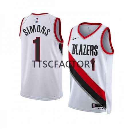 Maillot Basket Portland Trail Blazers Anfernee Simons 1 Nike 2022-23 Association Edition Blanc Swingman - Homme